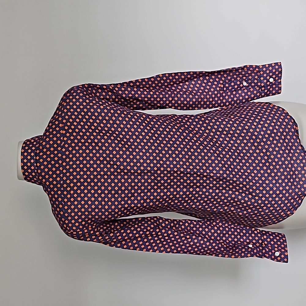 Ann Mashburn blue/orange diamond print collared top-XS - Picture 4 of 9